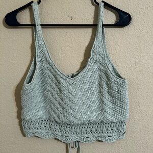 Hollister Crochet V-Neck Crop Top in Mint Green Festival Summer Beach